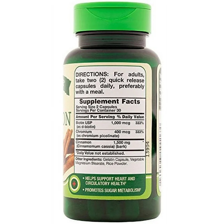Natures Truth Cinnamon Capsules Plus Chromium & Biotin 2500mg 60 Count - Image 2
