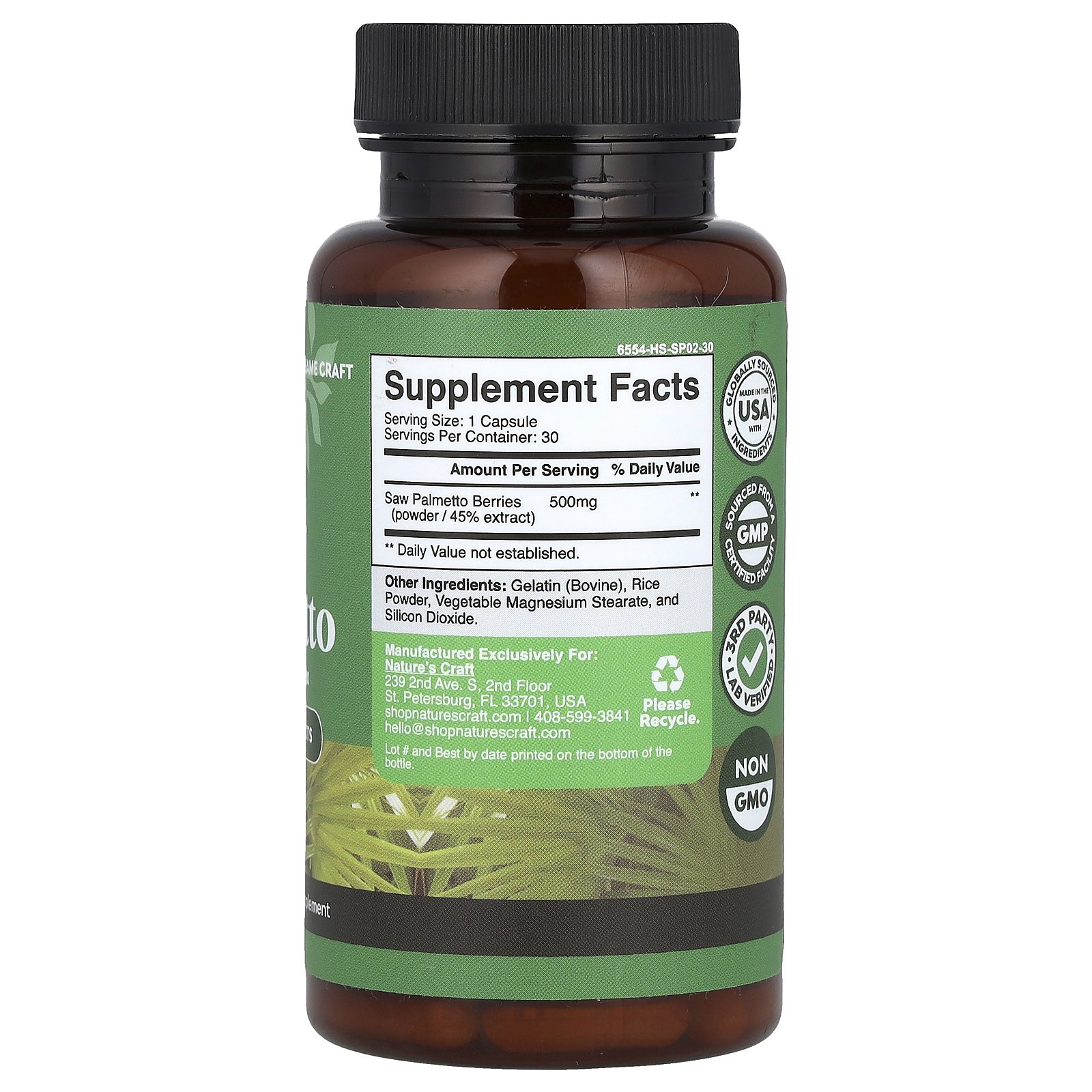 Natures Craft Extra Strength 500mg Saw Palmetto Complex for Prostate and Urinary Support, 30 Ct Exp 05-2027
