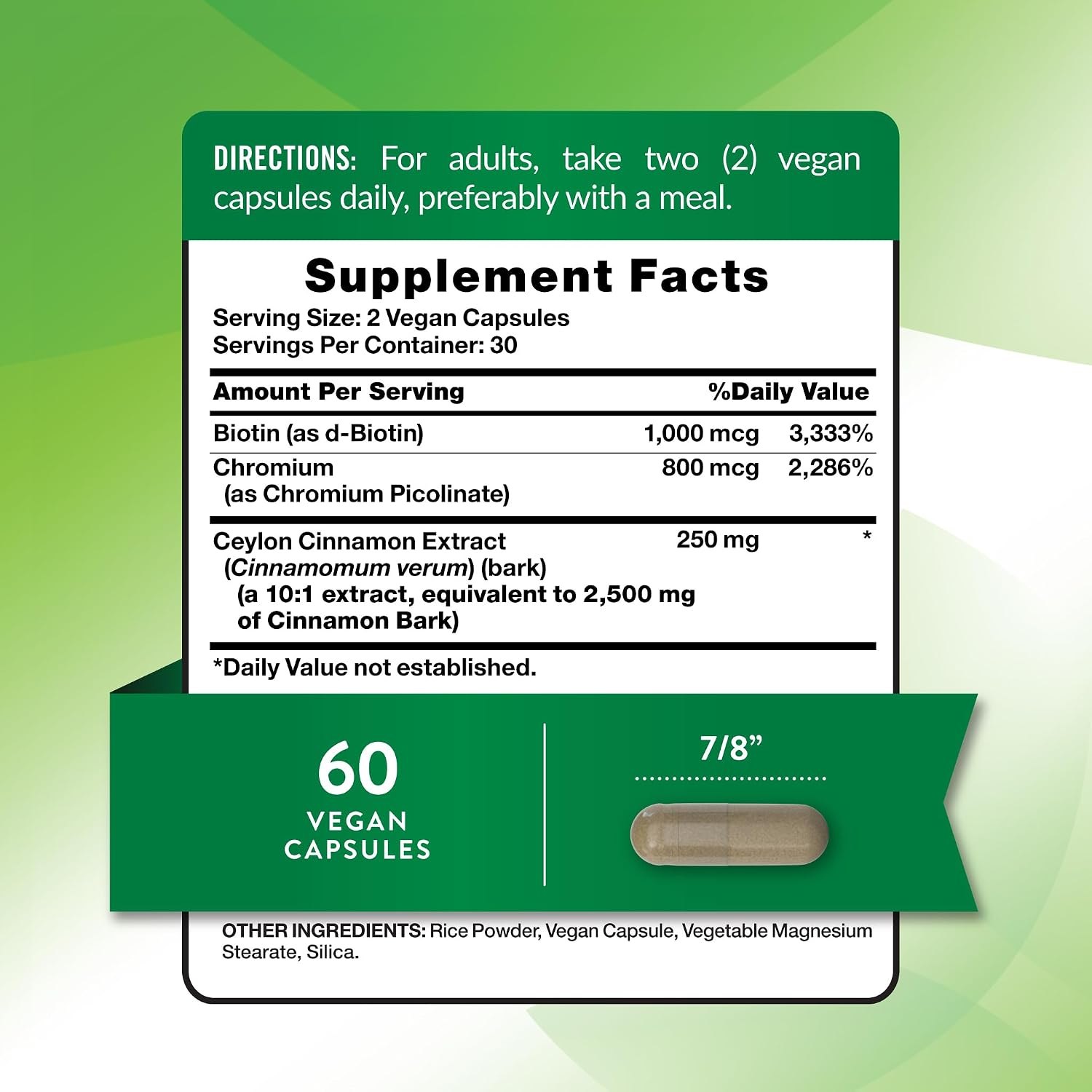 Nature's Truth Cinnamon Capsules Plus Chromium & Biotin 2500mg 60 Count Exp 08-2027