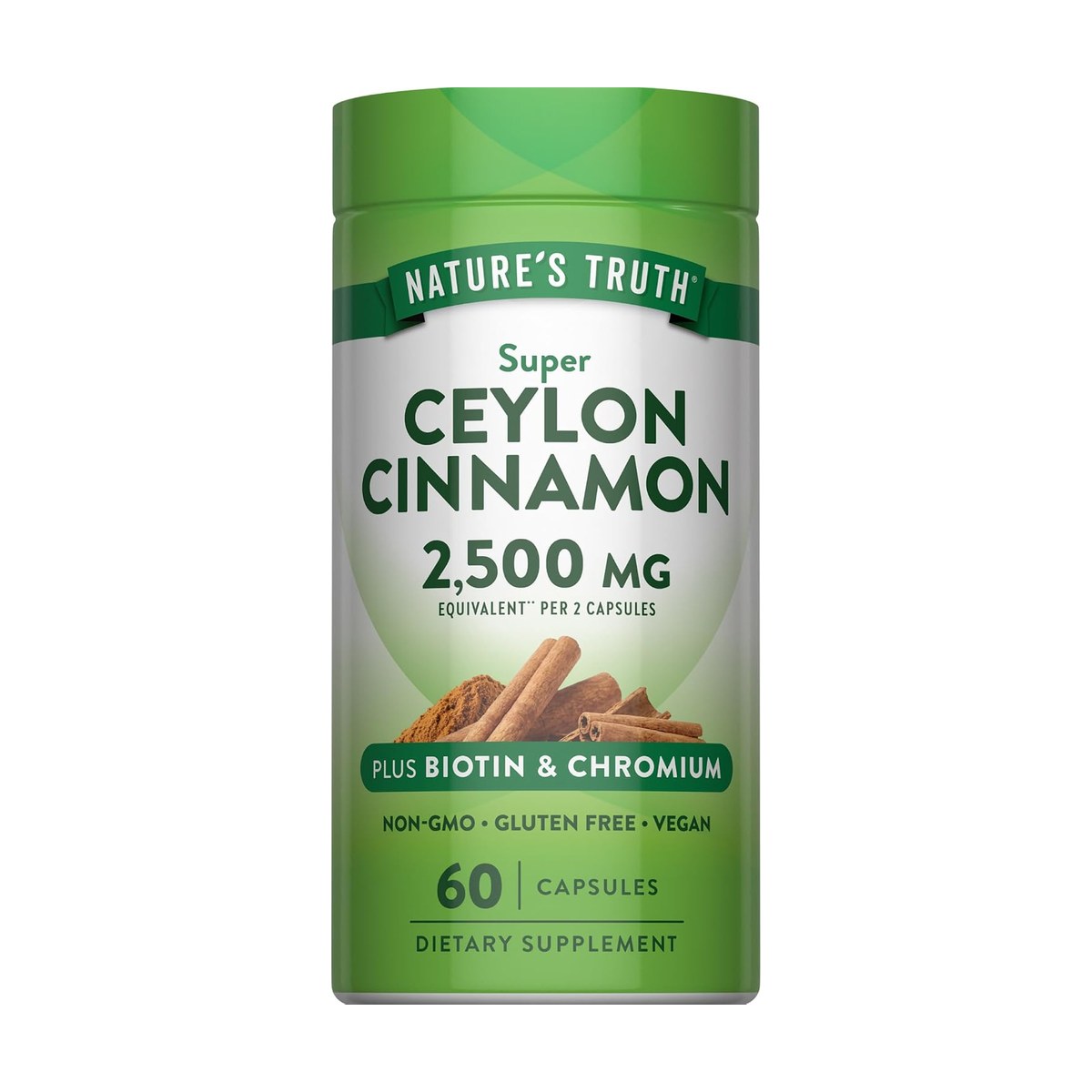 Nature's Truth Cinnamon Capsules Plus Chromium & Biotin 2500mg 60 Count Exp 08-2027