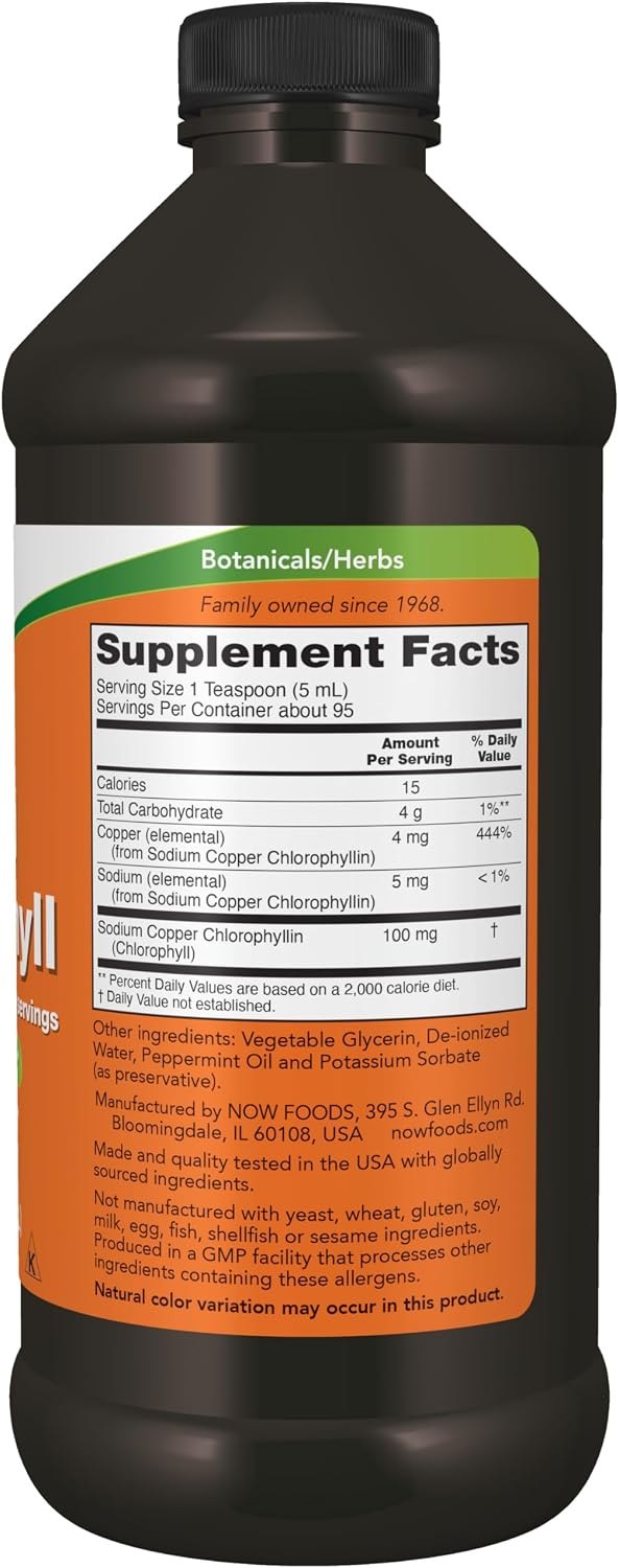 NOW Supplements, Liquid Chlorophyll, Super Concentrated, Internal Deodorizer, Mint Flavor, 16-Ounce Exp 06-2029