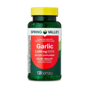 Spring Valley Odor-Controlled Garlic Dietary Supplement Softgels for Heart Health, 1000 mg, 120 Count Exp 03-2027