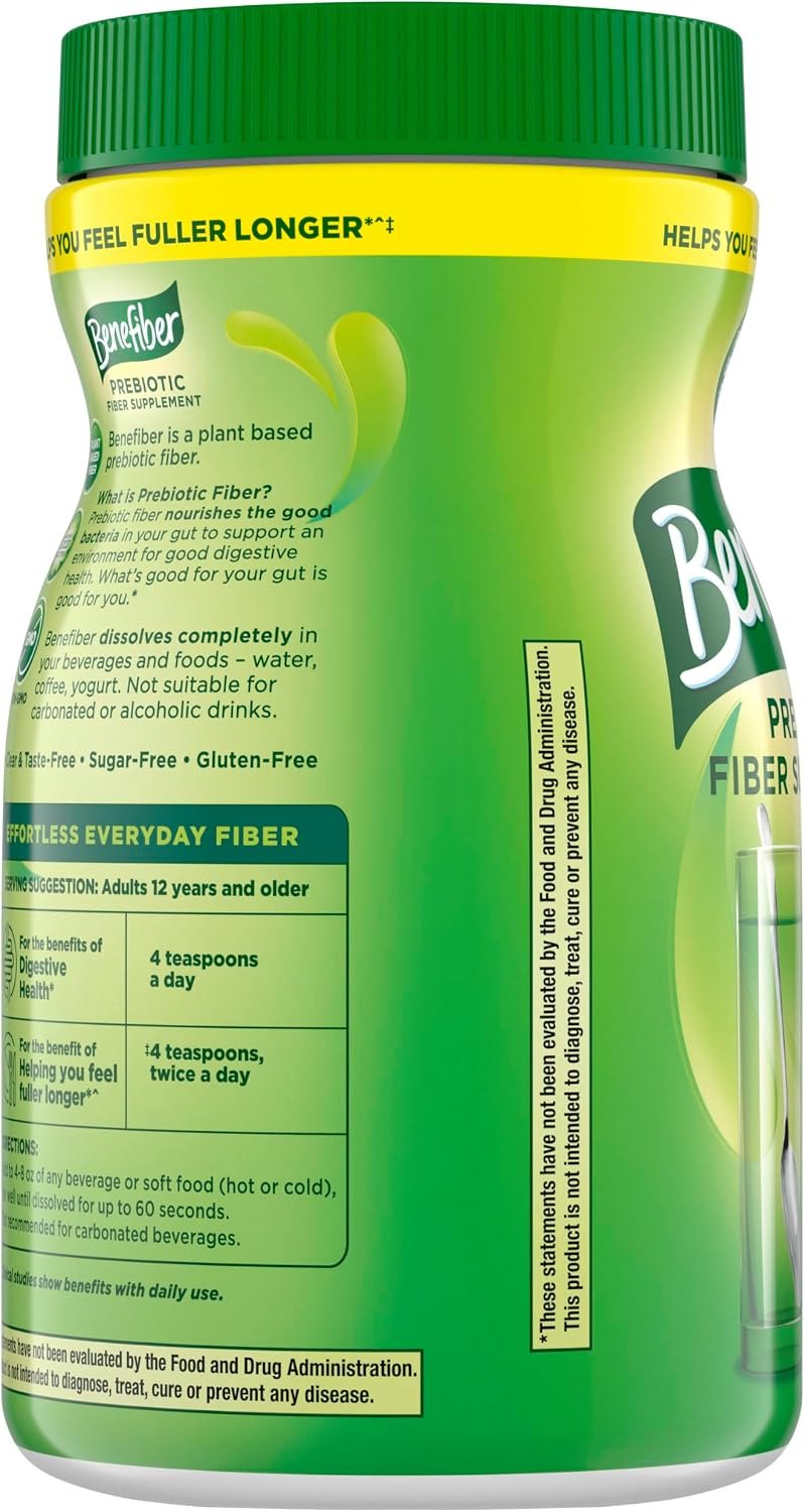 Benefiber Daily Prebiotic Fiber Supplement Powder for Digestive Health, Unflavored - 125 Servings (17.6 Ounces) Exp 01-2028