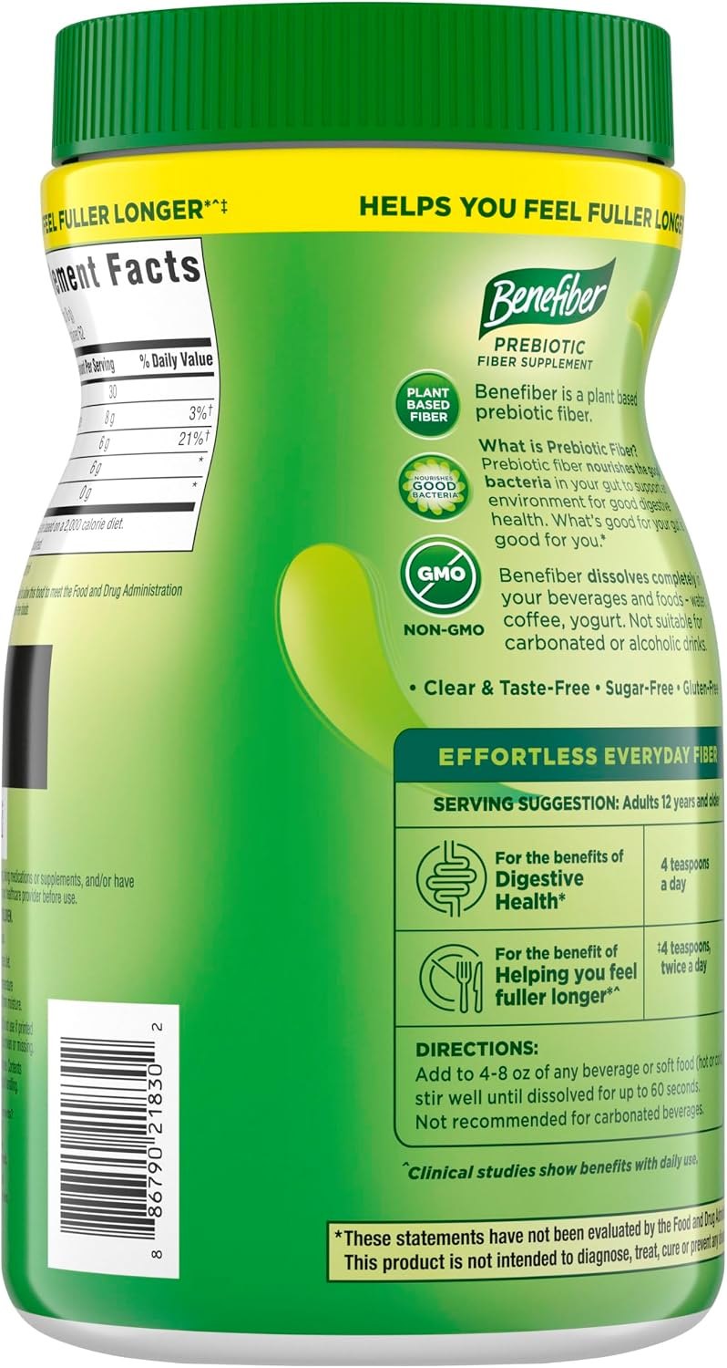 Benefiber Daily Prebiotic Fiber Supplement Powder for Digestive Health, Unflavored - 125 Servings (17.6 Ounces) Exp 01-2028
