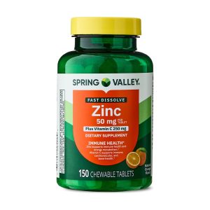 Spring Valley Fast Dissolve Zinc with Vitamin C Chewable Tablets for Immune Health, Orange Flavor, 150 Count (Packaging May Vary) Exp 01-2027